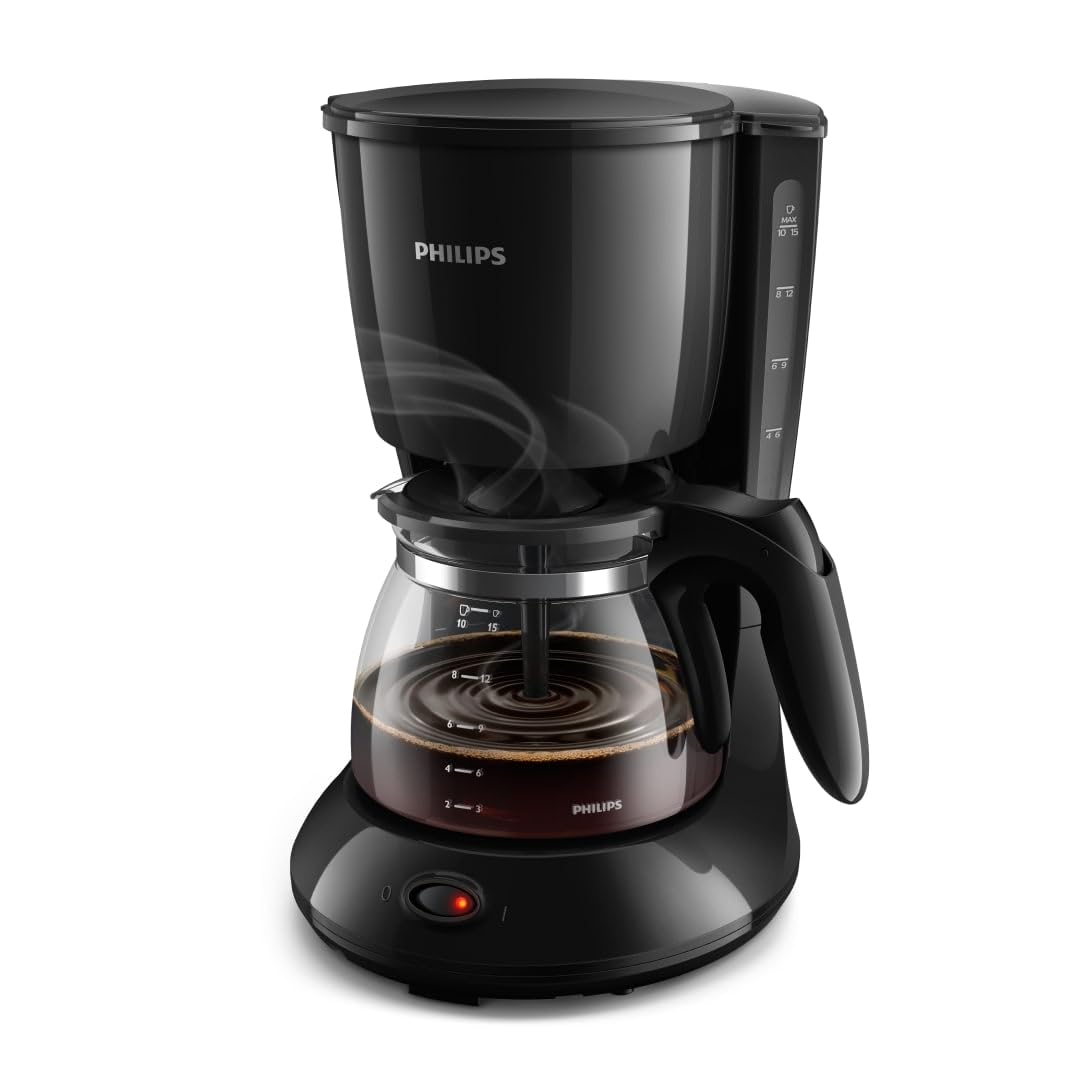 Philips Café Gaia Filterkaffeemaschine – Edelstahl-Thermoskanne, Tropf-Stopp, Intensives Aroma, Automatische Abschaltung, 1.300 ml, Schwarz (HD7546/20)