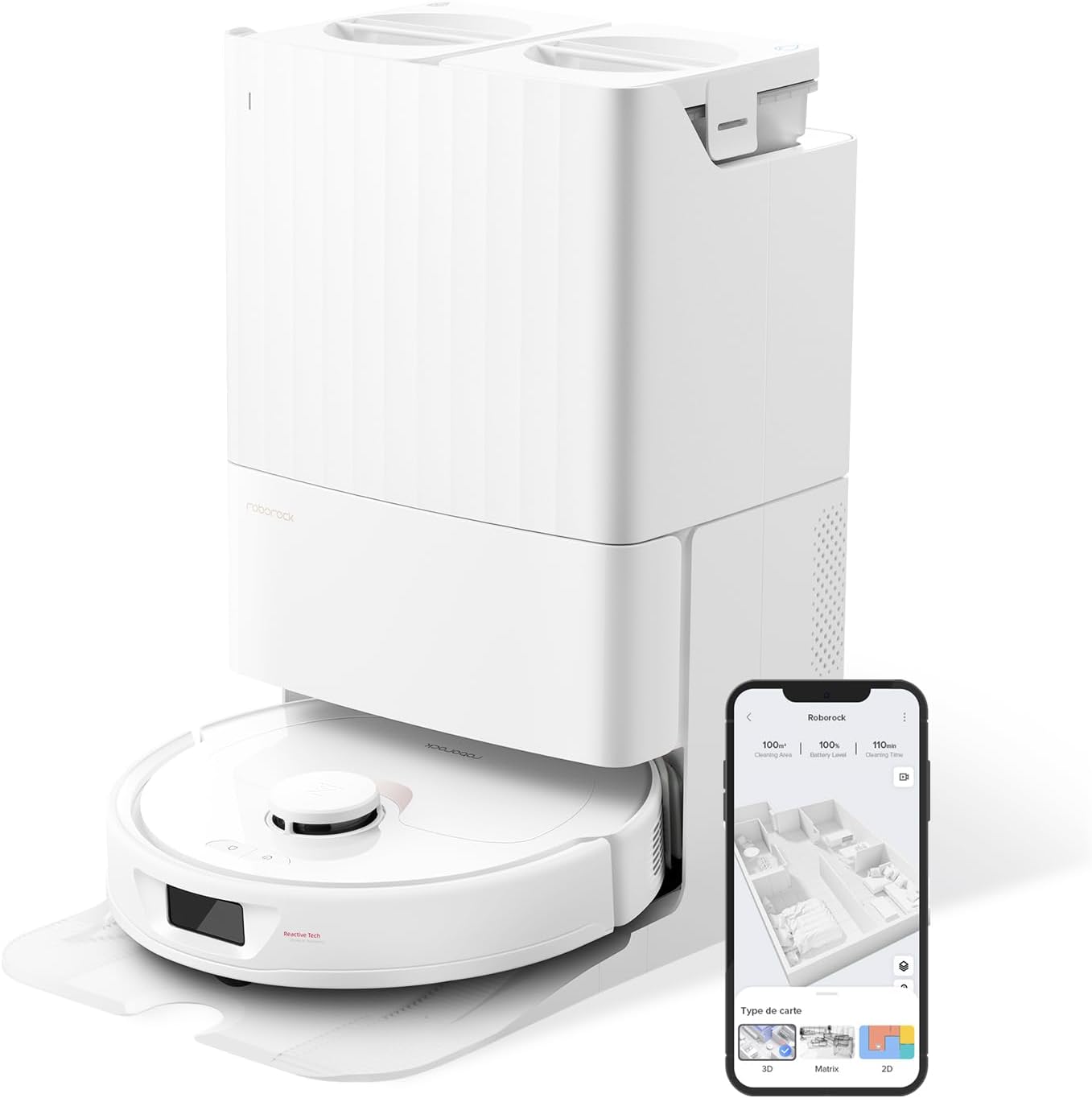 roborock Qrevo Saugroboter mit Wischfunktion, 5500Pa Saugkraft, 3D-Kartierung, Doppeldrehmopps Wischroboter automatische Wasser-Befüllung, Entleerung, Staubbeutel-Entleerung, Reinigung(Weiß)