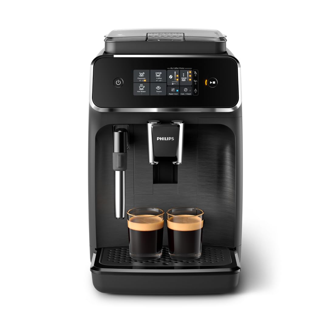 Philips 3300 Series Kaffeevollautomat - 5 Getränke, Intuitives Touch-Display, Klassischer Milchaufschäumer, SilentBrew, 100% Keramikmahlwerk, AquaClean Filter. Schwarzchrom (EP3326/90)
