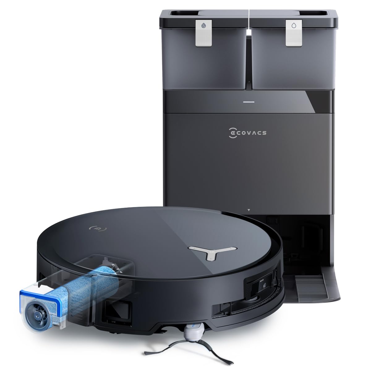 ECOVACS DEEBOT X8 PRO Omni Saugroboter mit Wischfunktion, OZMO Roller mit kontinuierliches Wischen & Selbstreinigung, 18.000 Pa, 12-in-1 Station, 40–75 °C Heißwasser-Moppreinigung, YIKO-GPT