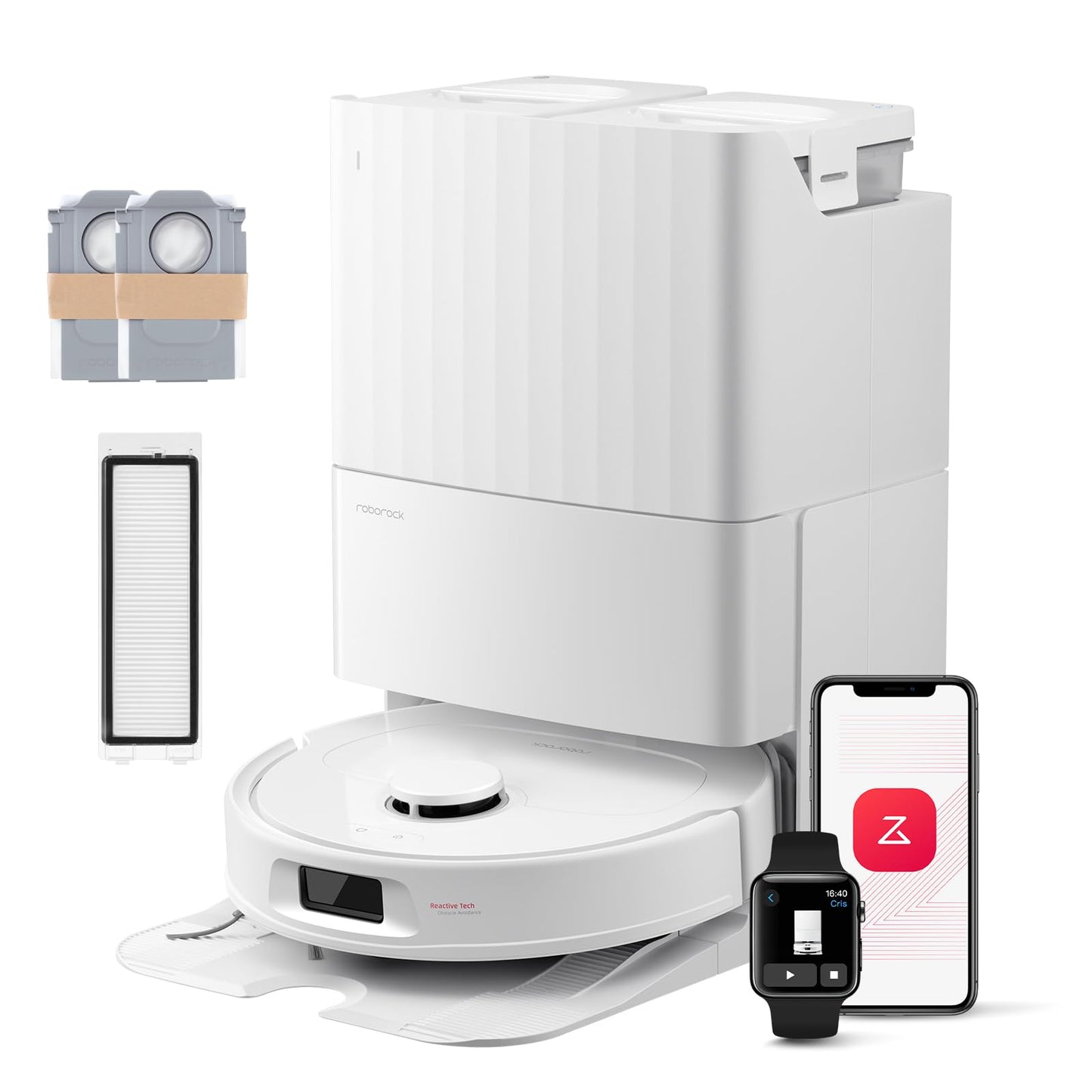 roborock QV 35S-Set Saugroboter mit Wischfunktion, 10.000 Pa HyperForce Saugkraft, Anti-Tangle-Bürsten, Anhebbare Schleudermopps, Intelligente Hindernisvermeidung, All-in-One Dock (Schwarz)