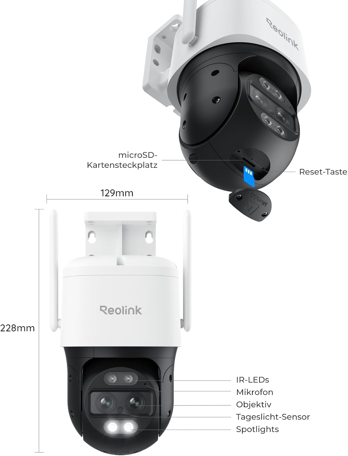 Reolink 4K 8MP Wi-Fi 6 PTZ Überwachungskamera Aussen mit Dual-Objektiv, Auto-Tracking, Smarte Personen-/Fahrzeug-/Tiererkennung, 6X Hybrid-Zoom, Farbnachtsicht, 2-Wege-Audio, TrackMix WiFi