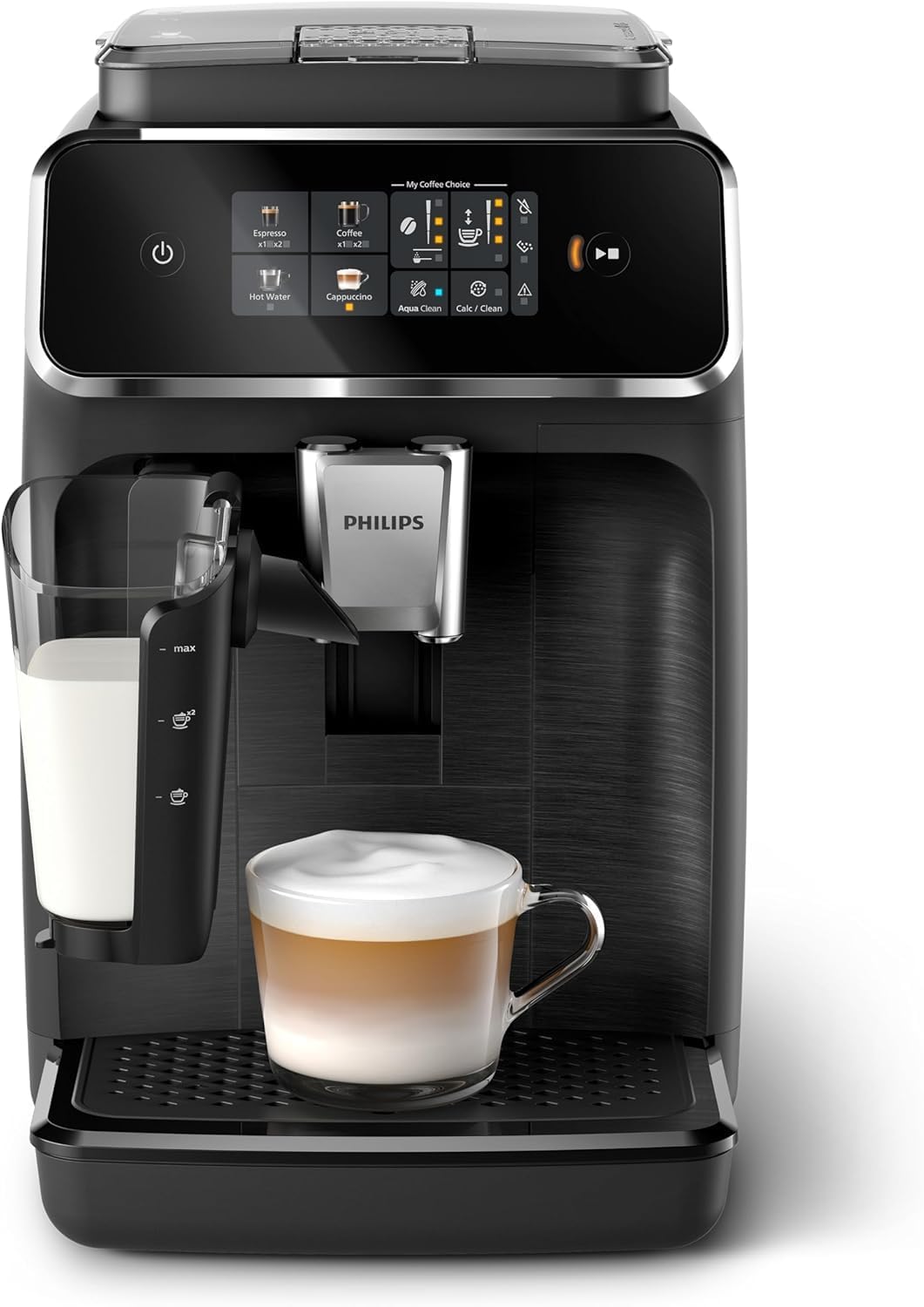 Philips 2300 Series Kaffeevollautomat - 4 Getränke, Modernes Farb-Touchscreen-Display, LatteGo-Milchsystem, SilentBrew, 100% Keramikmahlwerk, AquaClean Filter. Mattschwarz (EP2330/10)
