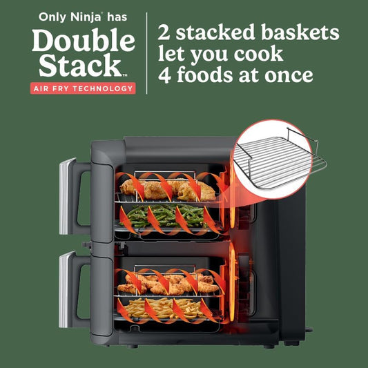 Ninja DoubleStack XL Smart Air Fryer, 2-Basket, 10 QT, 6-in-1, DoubleStack Technology Cooks 4 Foods at Once, Space Saving Design, Air Fry, Broil, Bake SL451