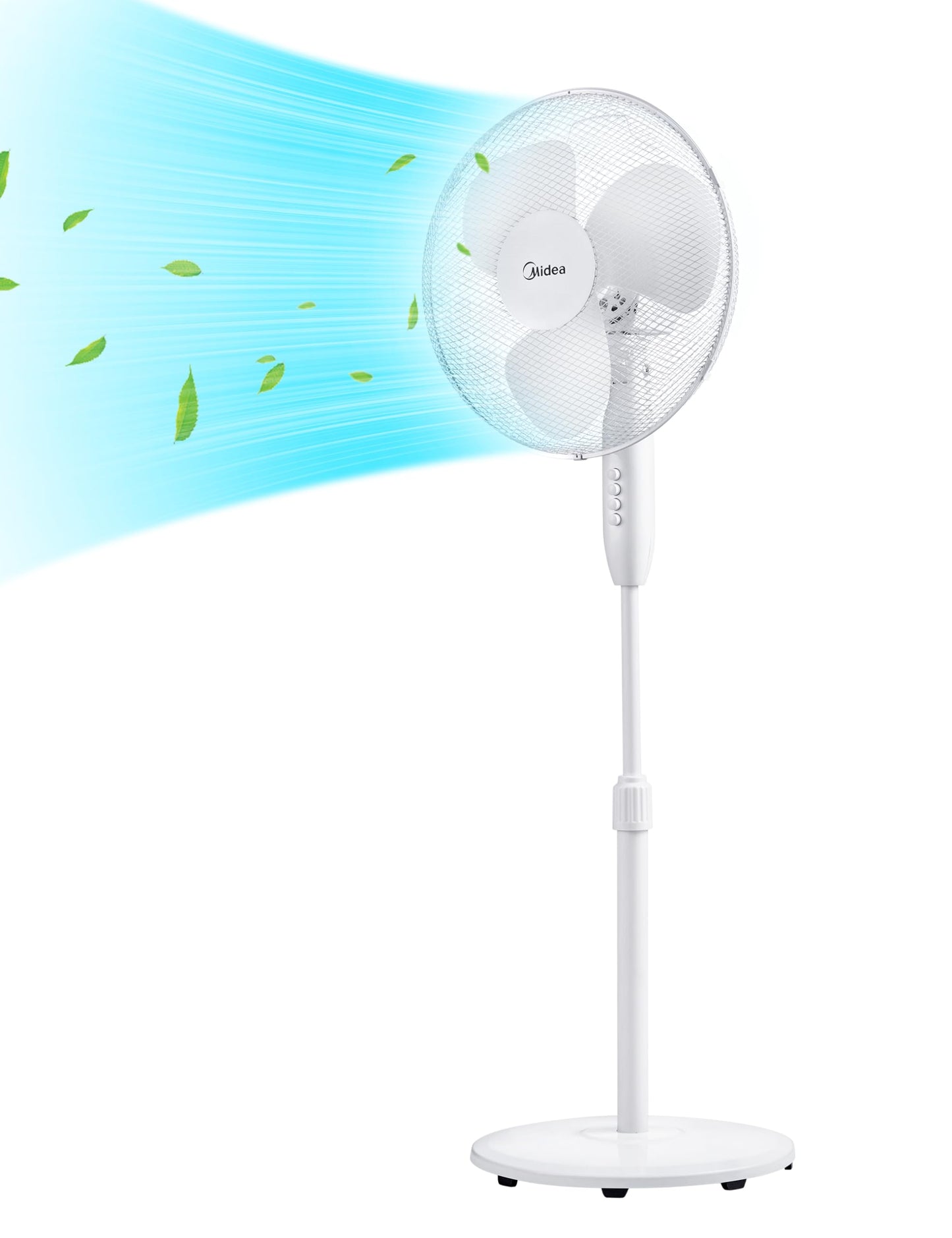 Midea FS40-15FR Standventilator Leise mit Fernbedienung, 3 Geschwindigkeitsstufen,LED Anzeige, 7,5H Timer, höhenverstellbar, 80°Oszil-lationsfunktion, 55W Kraftvoller,Ventilator,Luftzirkulation