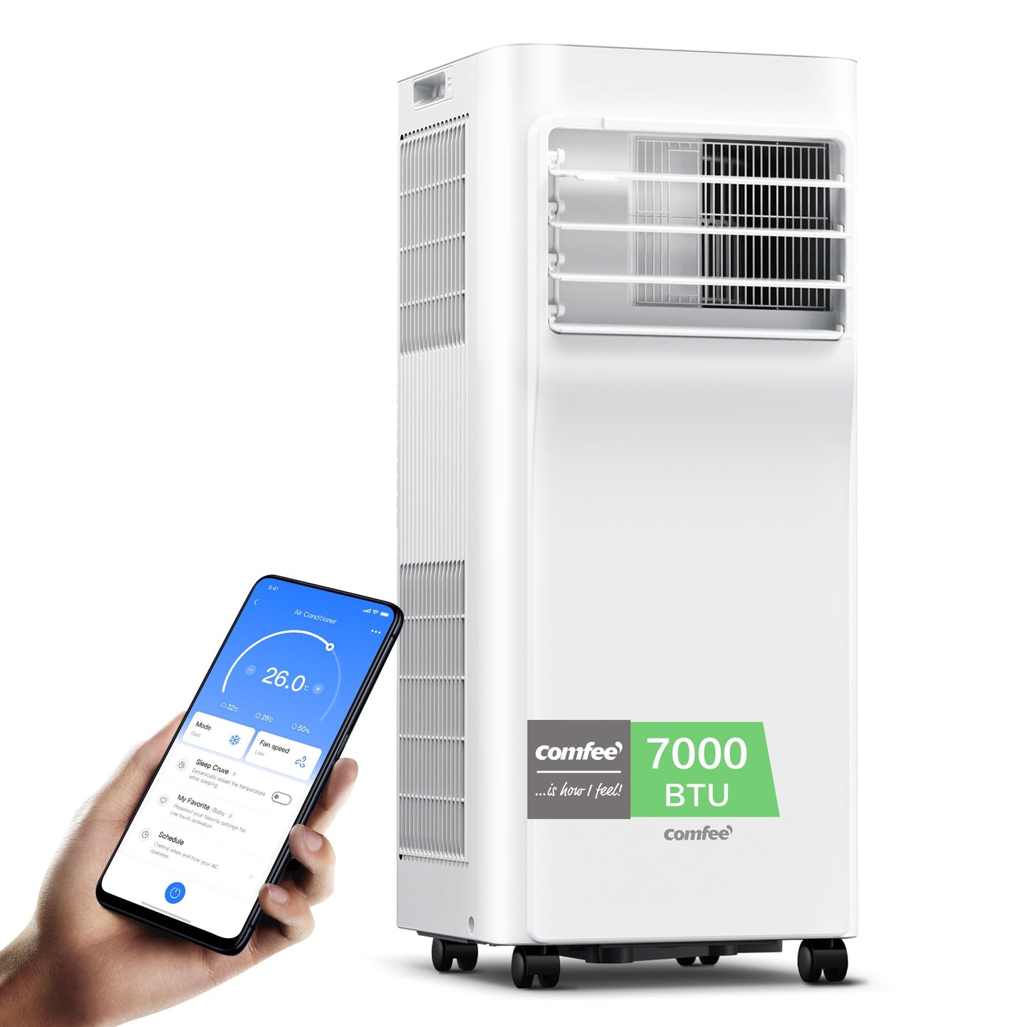 Comfee Mobiles Klimagerät MPPH-07CRN7, 7000 BTU 2,0kW, Kühlen&Ventilieren&Entfeuchten, Raumgröße bis 68m³(25㎡), Mobile Klimaanlage mit Abluftschlauch