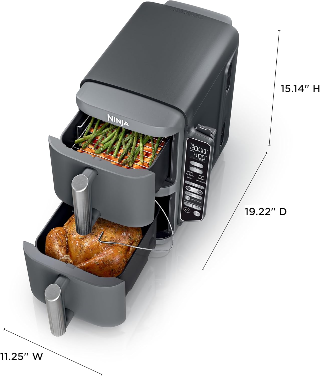 Ninja DoubleStack XL Smart Air Fryer, 2-Basket, 10 QT, 6-in-1, DoubleStack Technology Cooks 4 Foods at Once, Space Saving Design, Air Fry, Broil, Bake SL451