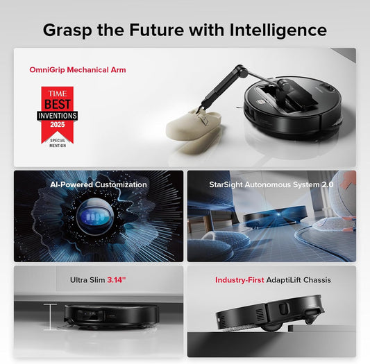 roborock Saros Z70 Robot Vacuum and Mop, OmniGrip Arm, AI-Powered, 22,000Pa Suction, 3.14’’ Ultra Slim, FlexiArm Riser Technology, AdaptiLift Chassis, Obstacle Avoidance, Auto Mop Washing & Drying