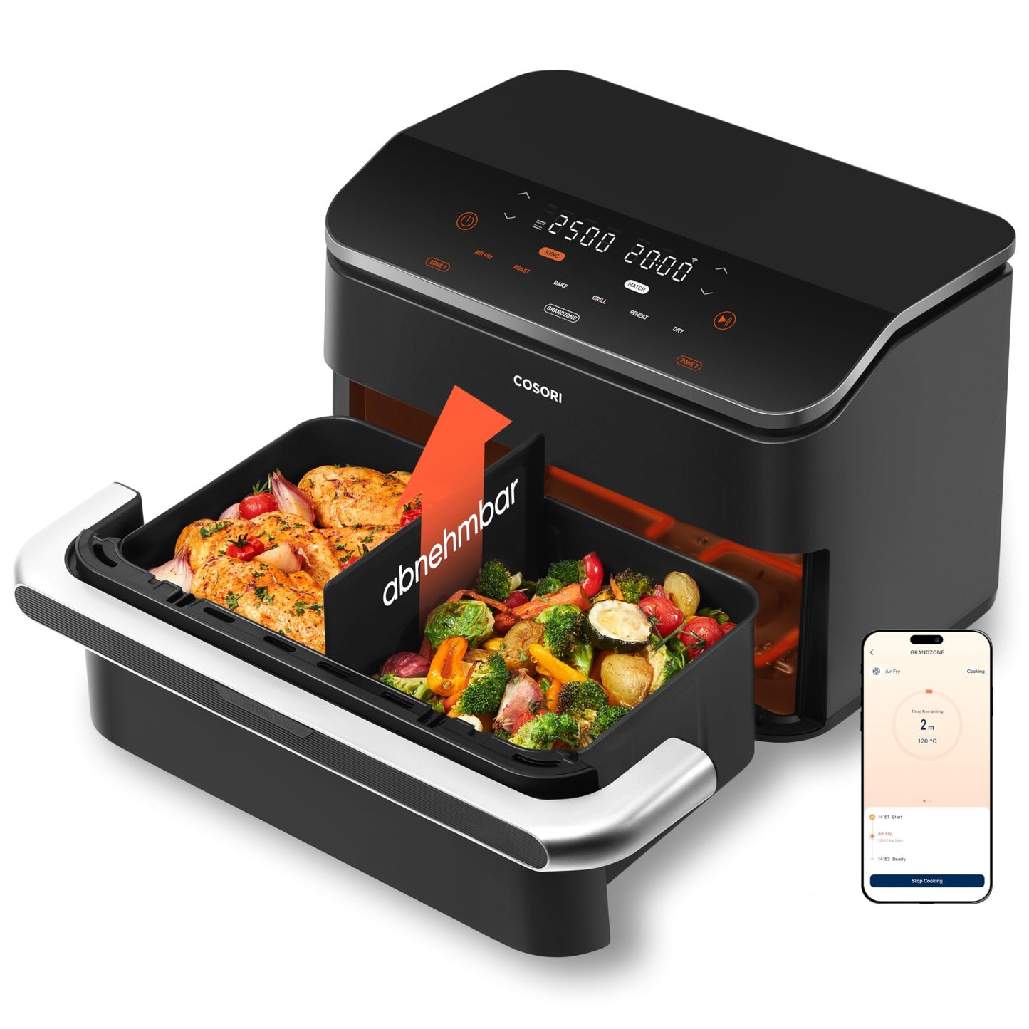 COSORI Heißluftfritteuse 2 Kammern, Airfryer Testsieger der Stiftung Warentest, 6-in-1 Dual Zone Air fryer 8,5 L, Heissluftfritteuse Doppelkammer mit Sichtfenster, energiesparend