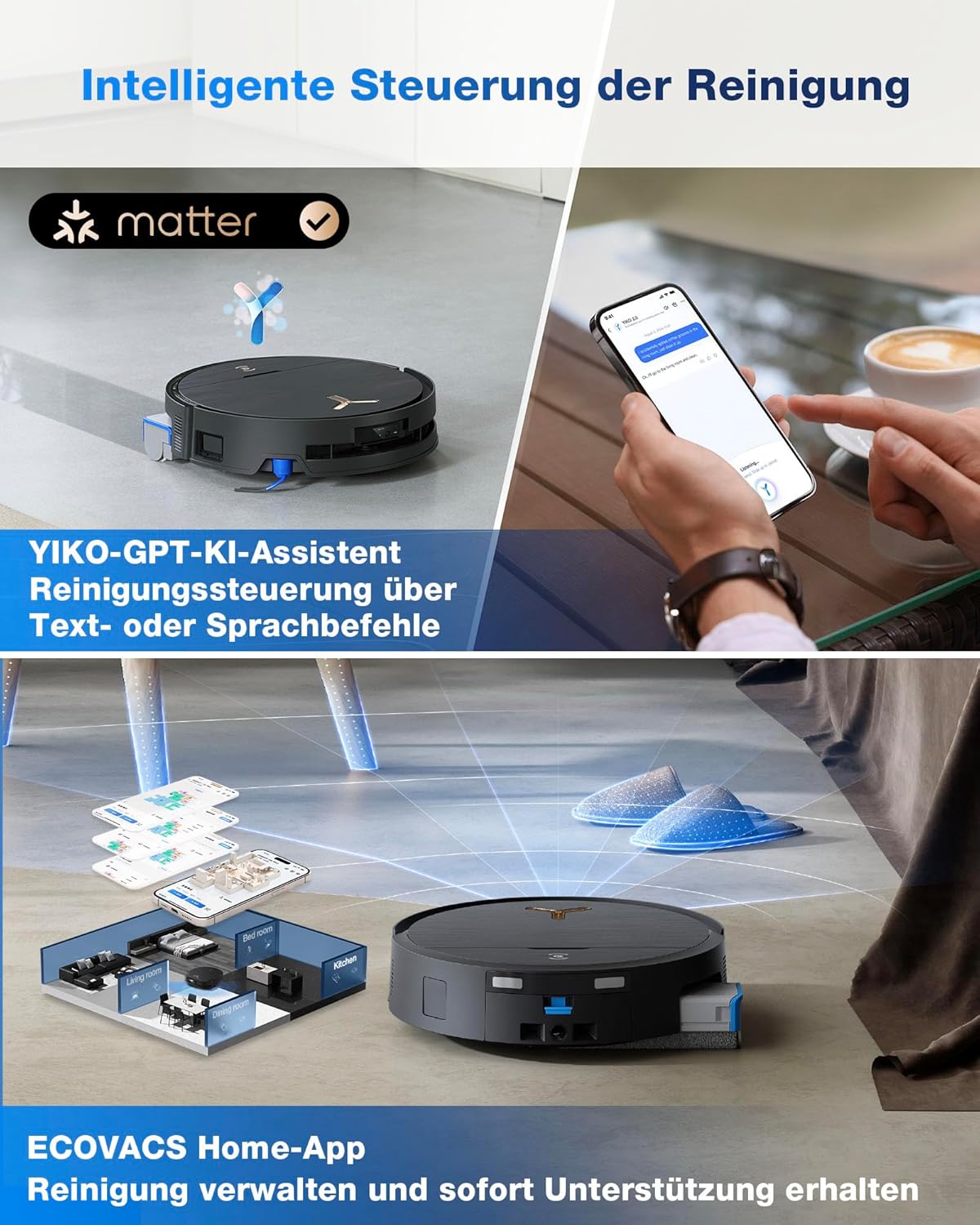 ECOVACS DEEBOT X9 PRO Omni Saugroboter mit Wischfunktion, 16.600 Pa, OZMO Roller, ZeroTangle 3.0,TruEdge 2.0, Heißwasser-Moppwäsche, Heißlufttrocknung, All-in-One Omni Station, YIKO-GPT