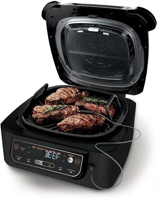 Ninja Foodi Pro 5-in-1 Indoor Integrated Smart Probe, 4-Quart Air Fryer, Roast, Bake, Dehydrate, an Cyclonic Grilling Technology, with 4 Steaks Capacity, in a Stainless Finish