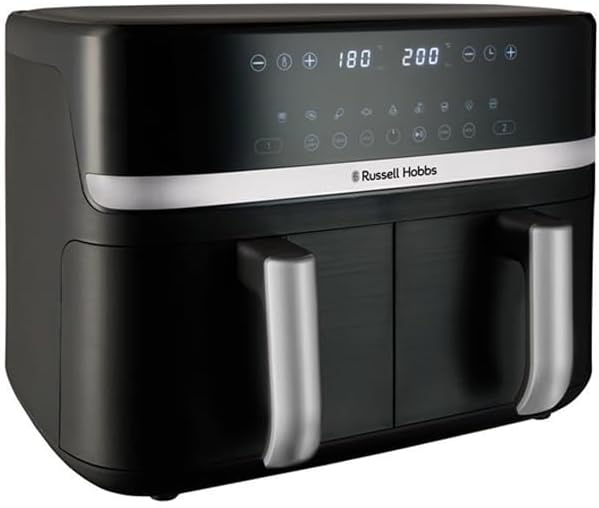 Russell Hobbs Heißluftfritteuse 2 Kammern 9L Rapid AirFryer [2 Fächer je 4,5l, sehr leiser Betrieb, 9 Programme] SatisFry Fritteuse (spülmaschinenfest, Match & Synchronisierungsfunktion) 27681-56