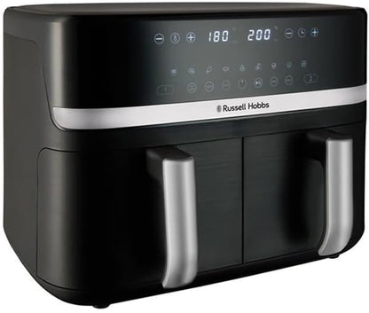 Russell Hobbs Heißluftfritteuse 2 Kammern 9L Rapid AirFryer [2 Fächer je 4,5l, sehr leiser Betrieb, 9 Programme] SatisFry Fritteuse (spülmaschinenfest, Match & Synchronisierungsfunktion) 27681-56