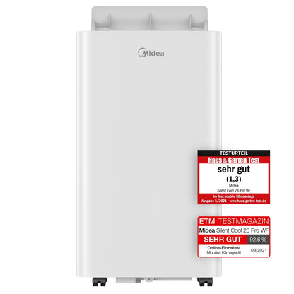 Midea Mobiles Klimagerät Silent Cool 26 Pro, 9000 BTU 2,6kW, Kühlen&Ventilieren&Entfeuchten, Raumgröße bis 88m³(33㎡), Mobile Klimaanlage mit Abluftschlauch, Weiß