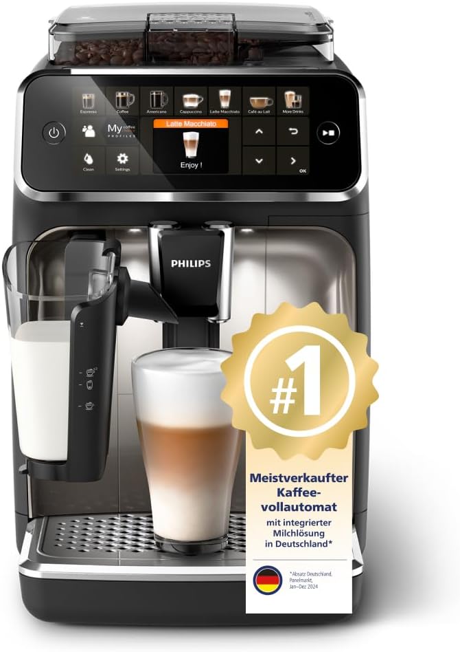 Philips Serie 5400 Kaffeevollautomat – LatteGo Milchsystem, 12 Kaffeespezialitäten, Intuitives Display, 4 Benutzerprofile, Chrom (EP5447/90)