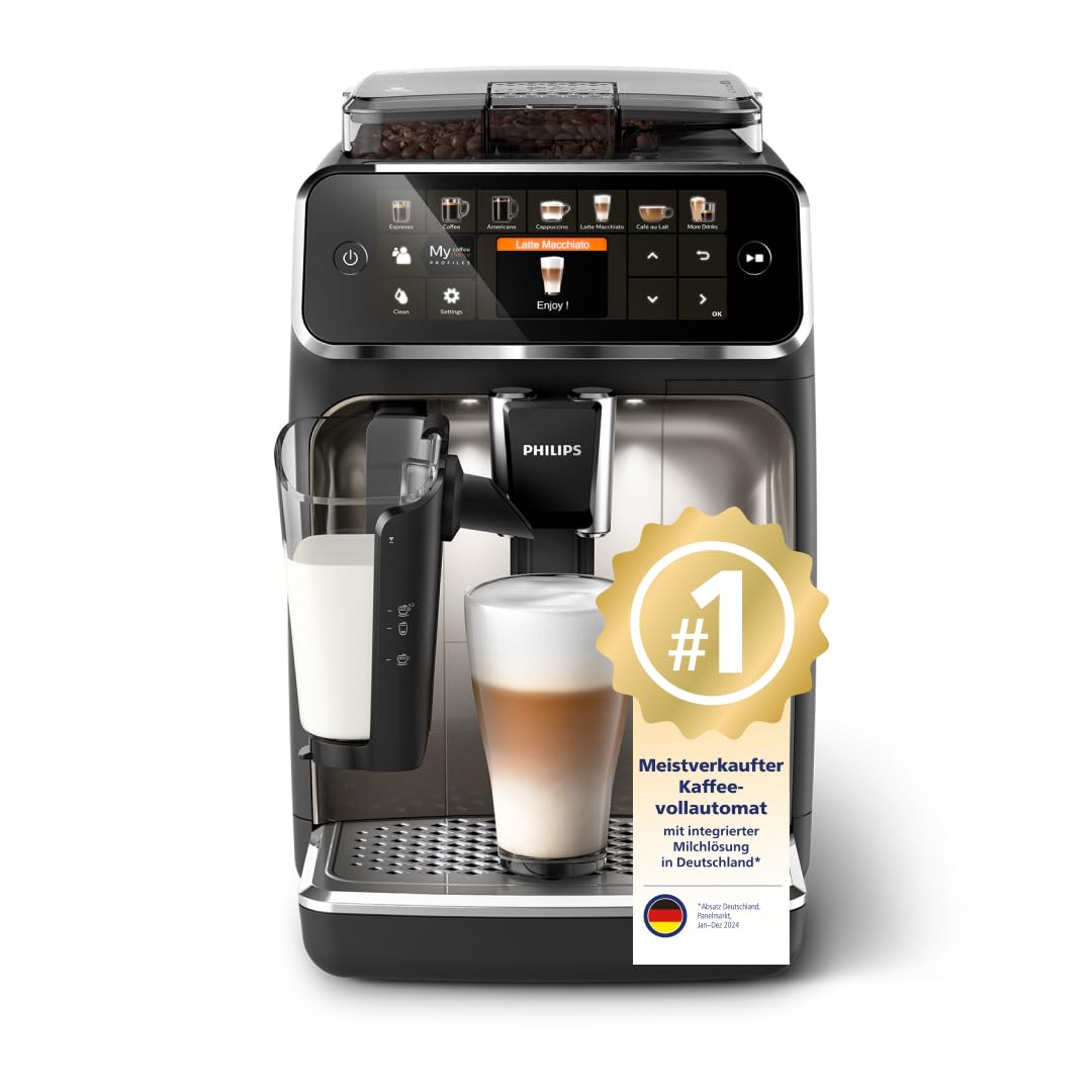 Philips Kaffeevollautomat Serie 5400 – Genießen Sie 12 Getränke, schnell reinigendes LatteGo, intuitives TFT-Display, anpassbare Kaffeeeinstellungen, erstklassiges Küchendesign (EP5441/50)