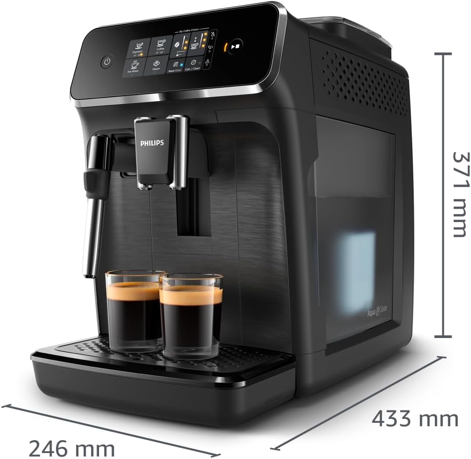 Philips Serie 2200 Kaffeevollautomat – 2 Kaffeesorten, Klassischer Milchaufschäumer, Intuitives Touchdisplay, 100% Keramikmahlwerk, mattes Schwarz (EP2220/10)