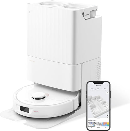 roborock Qrevo Saugroboter mit Wischfunktion, 5500Pa Saugkraft, 3D-Kartierung, Doppeldrehmopps Wischroboter automatische Wasser-Befüllung, Entleerung, Staubbeutel-Entleerung, Reinigung(Weiß)