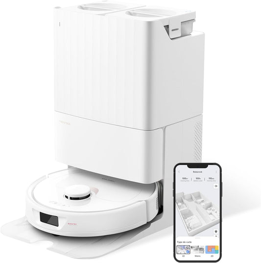 roborock Qrevo Saugroboter mit Wischfunktion, 5500Pa Saugkraft, 3D-Kartierung, Doppeldrehmopps Wischroboter automatische Wasser-Befüllung, Entleerung, Staubbeutel-Entleerung, Reinigung(Weiß)