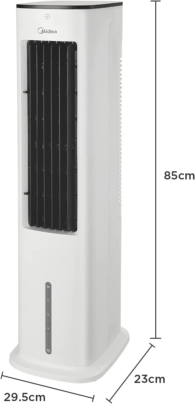Midea 4-in-1 Mobile Klimaanlage ohne Abluftschlauch | Turmventilator mit Wasserkühlung & Luftbefeuchter | | Luftkühler mobil mit 5L Wassertank, 355m³/h Luftstrom, Ionisation, Fernbedienung (55W, Weiß)