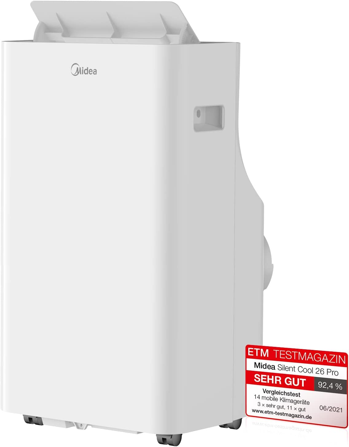 Midea Mobiles Klimagerät Silent Cool 26 Pro, 9000 BTU 2,6kW, Kühlen&Ventilieren&Entfeuchten, Raumgröße bis 88m³(33㎡), Mobile Klimaanlage mit Abluftschlauch, Weiß