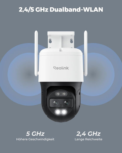 Reolink 4K 8MP Wi-Fi 6 PTZ Überwachungskamera Aussen mit Dual-Objektiv, Auto-Tracking, Smarte Personen-/Fahrzeug-/Tiererkennung, 6X Hybrid-Zoom, Farbnachtsicht, 2-Wege-Audio, TrackMix WiFi