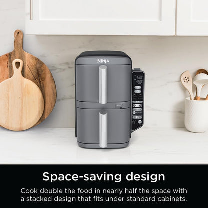 Ninja DoubleStack XL Smart Air Fryer, 2-Basket, 10 QT, 6-in-1, DoubleStack Technology Cooks 4 Foods at Once, Space Saving Design, Air Fry, Broil, Bake SL451
