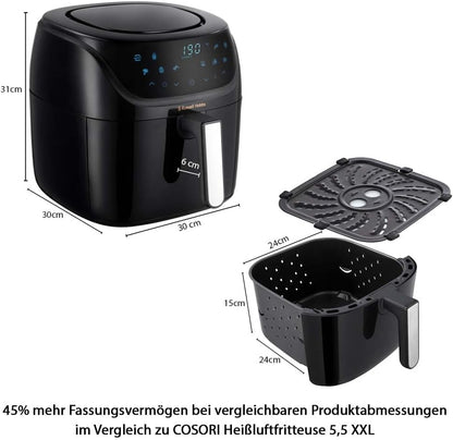 Russell Hobbs Heißluftfritteuse XXL 8L Rapid AirFryer [kompaktes Gehäuse,7 Kochfunktionen,10 Programme] SatisFry (spülmaschinenfest, max 220°C, Fritteuse ohne Öl, Grillen, Backen, Braten) 27170-56