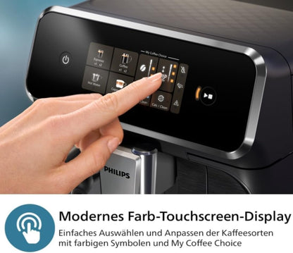 Philips 2300 Series Kaffeevollautomat - 4 Getränke, Modernes Farb-Touchscreen-Display, LatteGo-Milchsystem, SilentBrew, 100% Keramikmahlwerk, AquaClean Filter. Mattschwarz (EP2330/10)