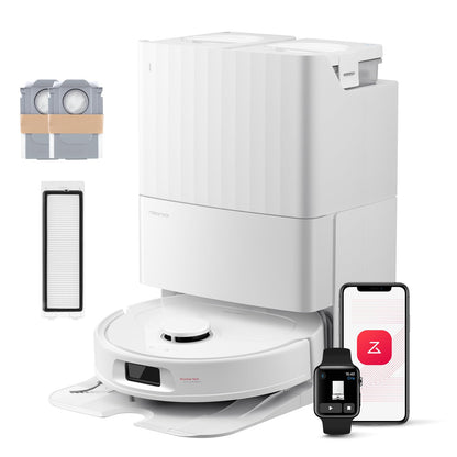 roborock QV 35S-Set Saugroboter mit Wischfunktion, 10.000 Pa HyperForce Saugkraft, Anti-Tangle-Bürsten, Anhebbare Schleudermopps, Intelligente Hindernisvermeidung, All-in-One Dock (Schwarz)