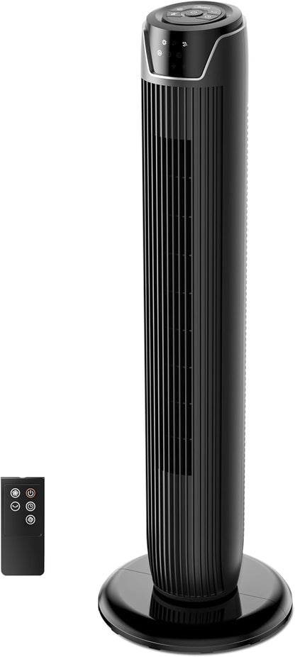 Midea FZ10-17JR Turmventilator Leise mit Fernbedienung 92CM, mobiler Lüfter,Ventilator Säulenventilator,7 Stunden Timer,3 Modi,3 Geschwindigkeiten,45W Standventilator,Schwarz