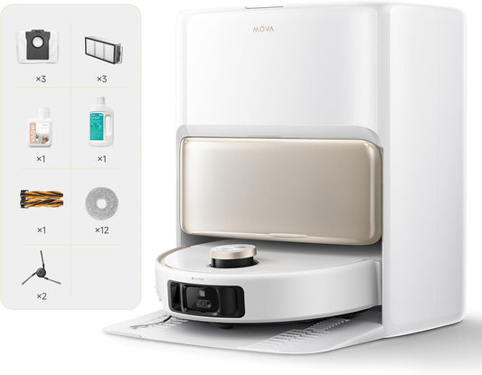 Mova V50 Ultra Complete Saugroboter mit Wischfunktion, Einer Saugkraft von 24.000 Pa, anhebbare Navigation mit 6 cm Hindernisüberwindung und Warmwasser-Wischen mit DuoSolution-System, weiß