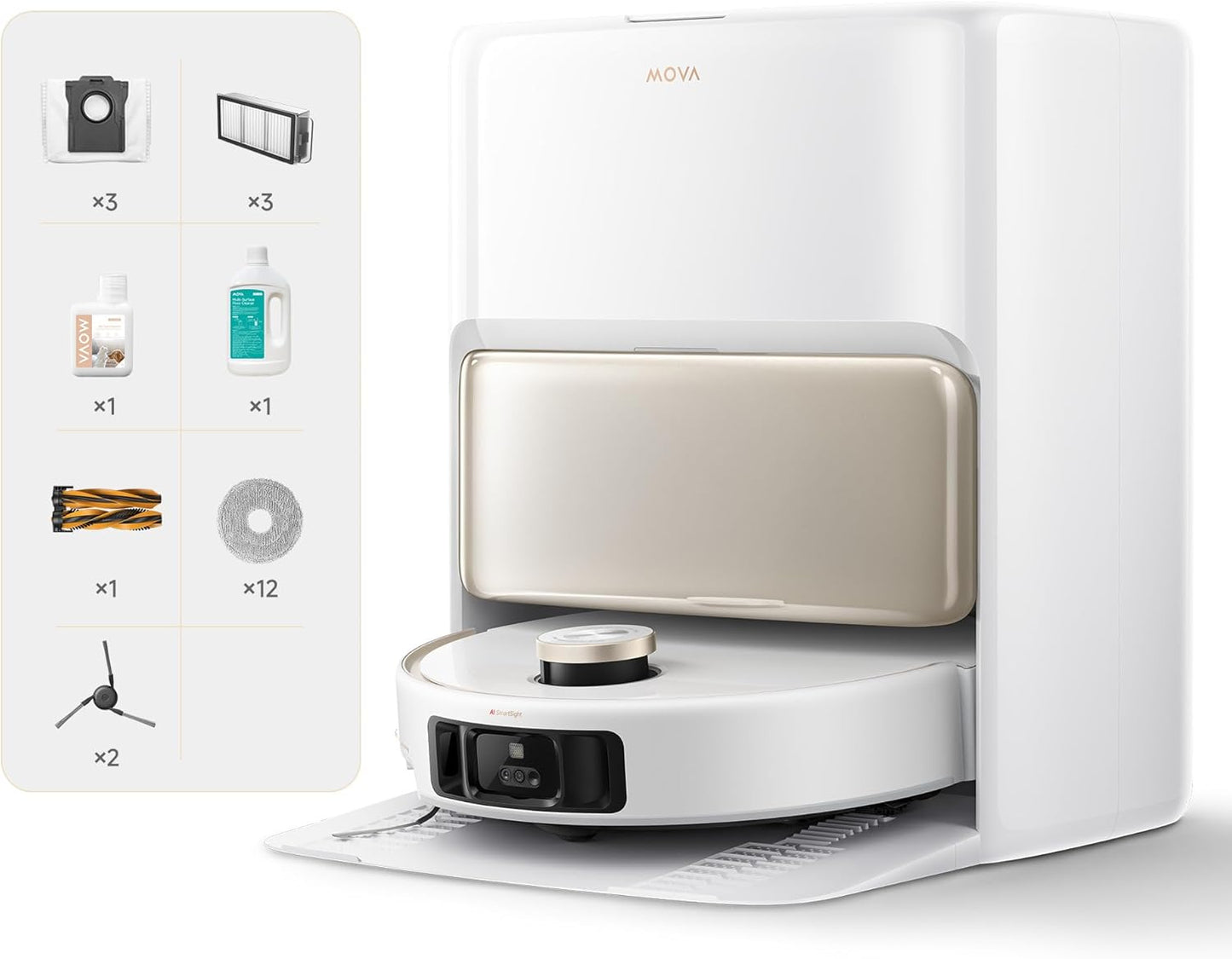 Mova V50 Ultra Complete Saugroboter mit Wischfunktion, Einer Saugkraft von 24.000 Pa, anhebbare Navigation mit 6 cm Hindernisüberwindung und Warmwasser-Wischen mit DuoSolution-System, weiß