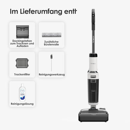 Tineco Floor One Stretch S6 Nass Trockensauger, 180°-Flachdesign Saugwischer 13cm Liegehöhe, 70°C 5min FlashDry Selbstreinigung, 3-Seitige Kantenreinigung 40min Laufzeit Reinigung unter tiefen Möbeln