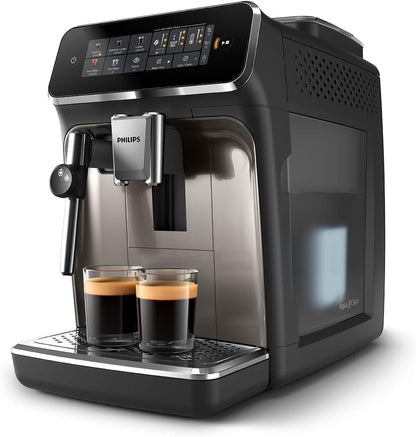 Philips 3300 Series Kaffeevollautomat - 5 Getränke, Intuitives Touch-Display, Klassischer Milchaufschäumer, SilentBrew, 100% Keramikmahlwerk, AquaClean Filter. Schwarzchrom (EP3326/90)