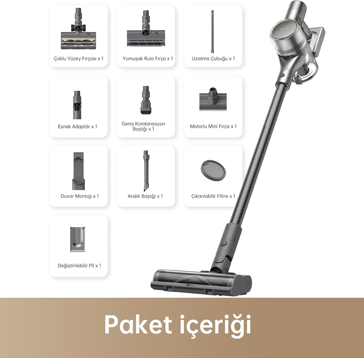 dreame R20 Kabelloser Staubsauger, 190AW Starke Saugkraft, 90min Lange Laufzeit, Schmutzerkennung, LED-Bildschirm, blaues LED-Licht, kein verwickeln, ideal für Hausreinigung, Tierhaare, Teppiche