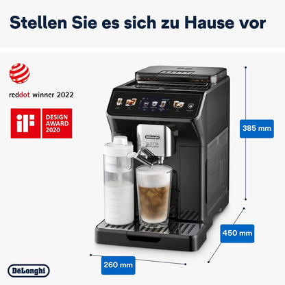 De'Longhi Eletta Explore Cold Brew ECAM452.67.G Kaffeevollautomat mit LatteCrema Milchsystem, Heiße & Kalte Getränke auf Knopfdruck, 3,5 Zoll TFT Touchscreen Farbdisplay, inkl. Kaffeekanne, Dunkelgrau