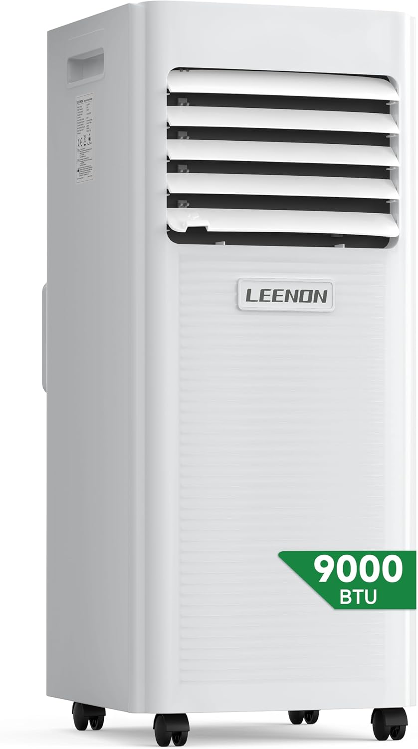 Klimaanlage Mobil 9000 BTU, LEENON Mobil Klimagerät 4 in 1 Kühlen Entfeuchten Ventilato& Schlafmodus, 2.6KW Mobile Klimaanlage mit Abluftschlauch, Fernbedienung/24h Time für Zuhause Bür bis zu 35 m²