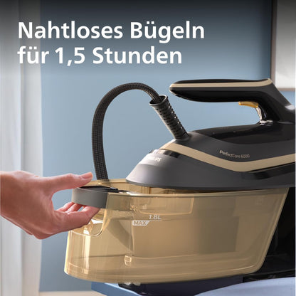 Philips PerfectCare 6000 Series Dampfbügelstation, Leistungsstarker Dampf, Kompaktes Design, 1,8L Abnehmbarer Wassertank, SteamGlide Advanced Bügelsohle (PSG6064/80)