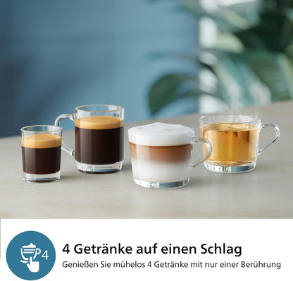 Philips 2300 Serie Vollautomatische Espressomaschine - 4 Getränke, modernes Farb-Touchscreen-Display, LatteGo-Milchsystem, SilentBrew, Keramikmahlwerk, AquaClean-Filter. Weißes Chrom (EP2333/40)