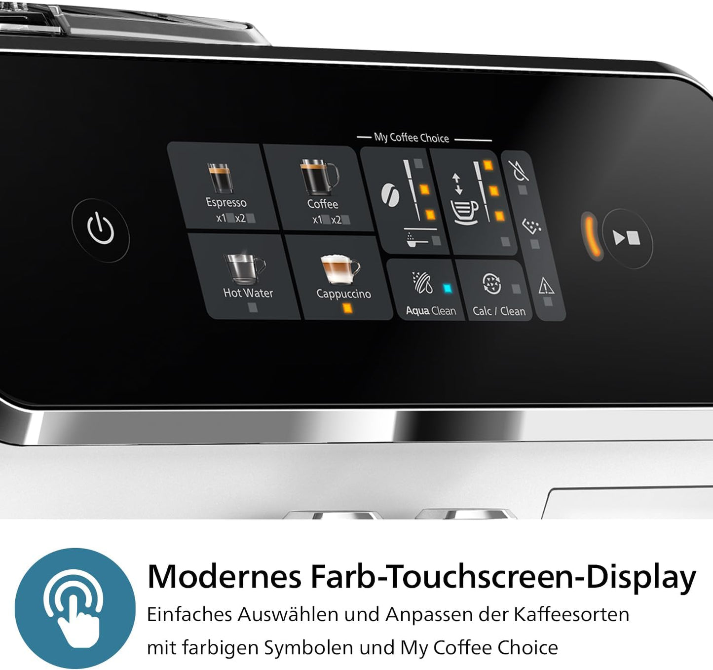 Philips 2300 Serie Vollautomatische Espressomaschine - 4 Getränke, modernes Farb-Touchscreen-Display, LatteGo-Milchsystem, SilentBrew, Keramikmahlwerk, AquaClean-Filter. Weißes Chrom (EP2333/40)
