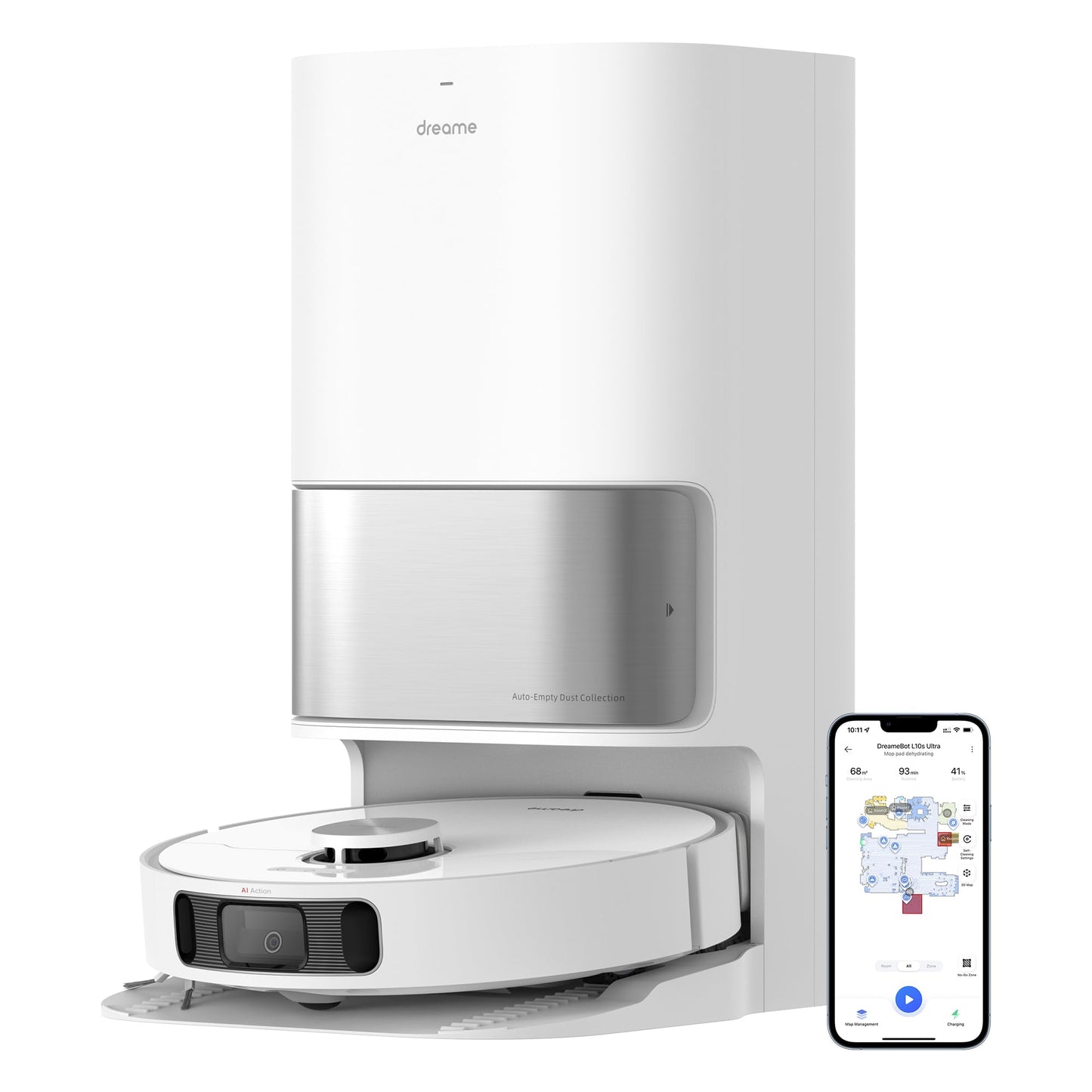 dreame L10s Pro Ultra Heat Saugroboter mit Wischfunktion, Automatische Moppreinigung mit heißem Wasser, Moppverlängerung, 7.000 Pa Saugkraft, Doppelte Mopp- und Bodenreinigung, Teppicherkennung