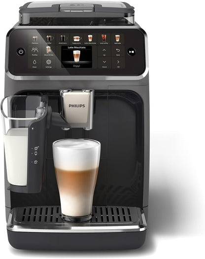 Philips Serie 5500 Kaffeevollautomat – LatteGo Milchsystem, 20 heiße und kalte Kaffeespezialitäten, 40% leiser mit SilentBrew, QuickStart, Grau (EP5544/50)