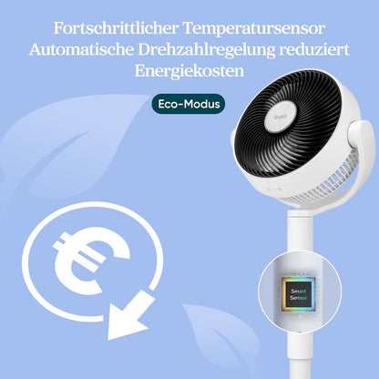 Levoit DC Motor Standventilator, 20dB sehr leiser Ventilator, 30m Wurfweite, 2465m³/h Luftvolumen, Fan mit Fernbedienung & Kühlung, Stand Ventilatoren mit 4 Modi/12 Stufen/12 Std Timer