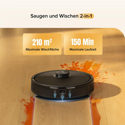 roborock Q7 M5-Set Saugroboter mit Wischfunktion, 10.000Pa Saugkraft, Dual Anti-Tangle-System, 150Min Laufzeit, LiDAR Navigation, Staubsauger Roboter für Teppich, Tierhaare, APP Steuerung (Schwarz)