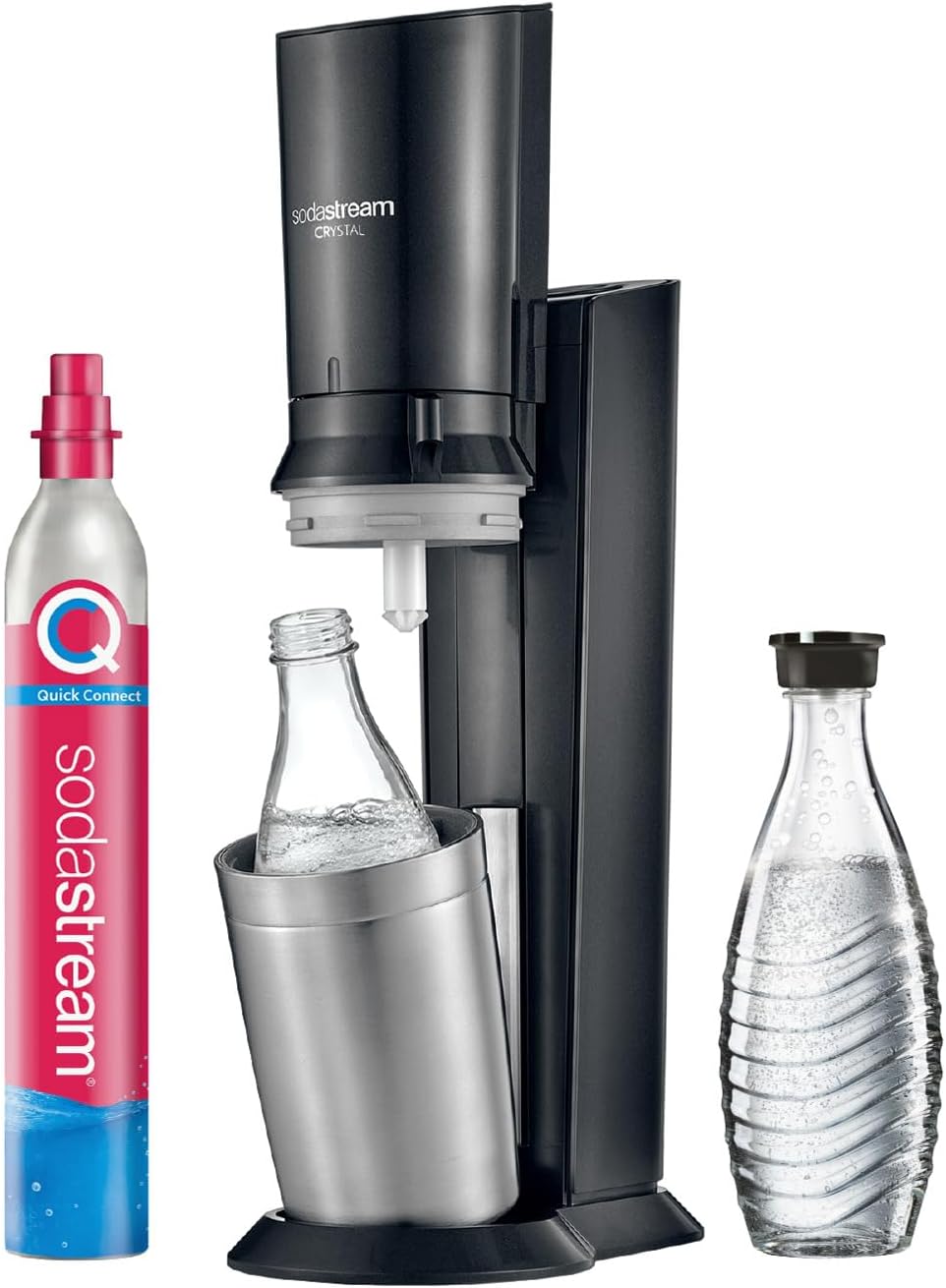 SodaStream Wassersprudler CRYSTAL 3.0 mit Quick-Connect CO2-Zylinder| inkl. 2x 0,8L CRYSTAL Glasflasche | Farbe: Titan