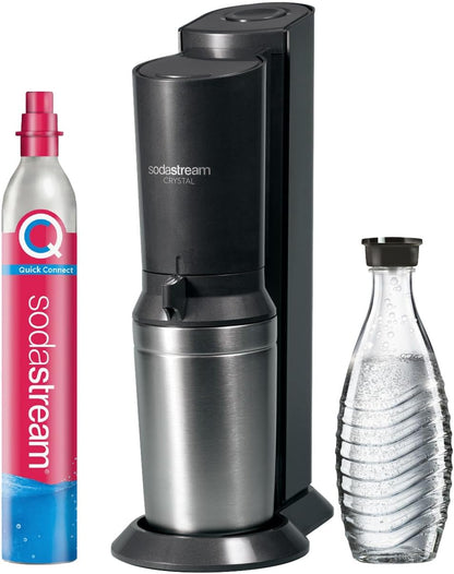 SodaStream Wassersprudler Crystal 3.0 Quick-Connect CO2-Zylinder und 1x Glaskaraffen, Silber, Schwarz/Titan, 45 cm