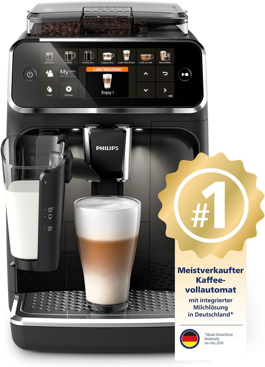 Philips Kaffeevollautomat Serie 5400 – Genießen Sie 12 Getränke, schnell reinigendes LatteGo, intuitives TFT-Display, anpassbare Kaffeeeinstellungen, erstklassiges Küchendesign (EP5441/50)