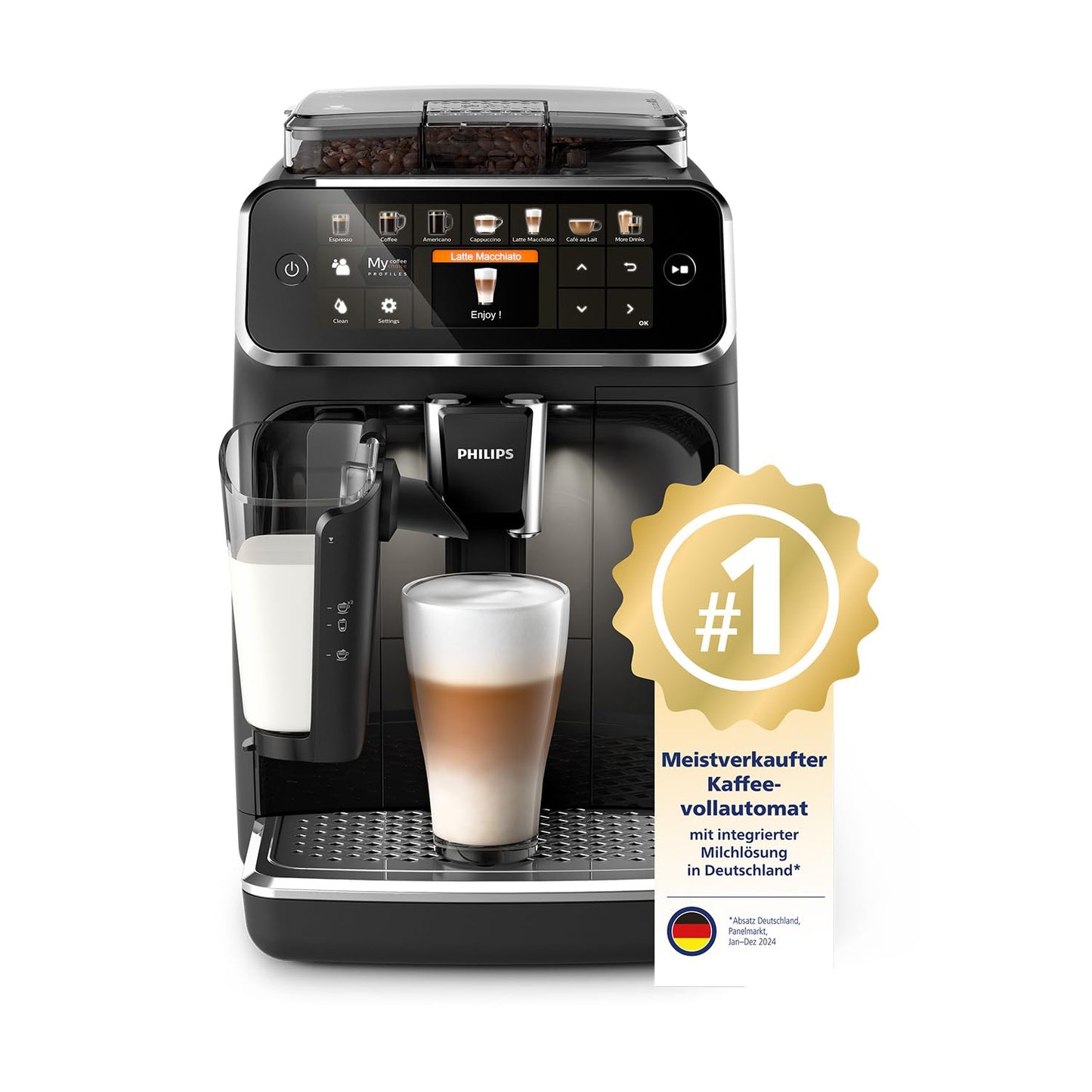 Philips Serie 5400 Kaffeevollautomat – LatteGo Milchsystem, 12 Kaffeespezialitäten, Intuitives Display, 4 Benutzerprofile, Chrom (EP5447/90)