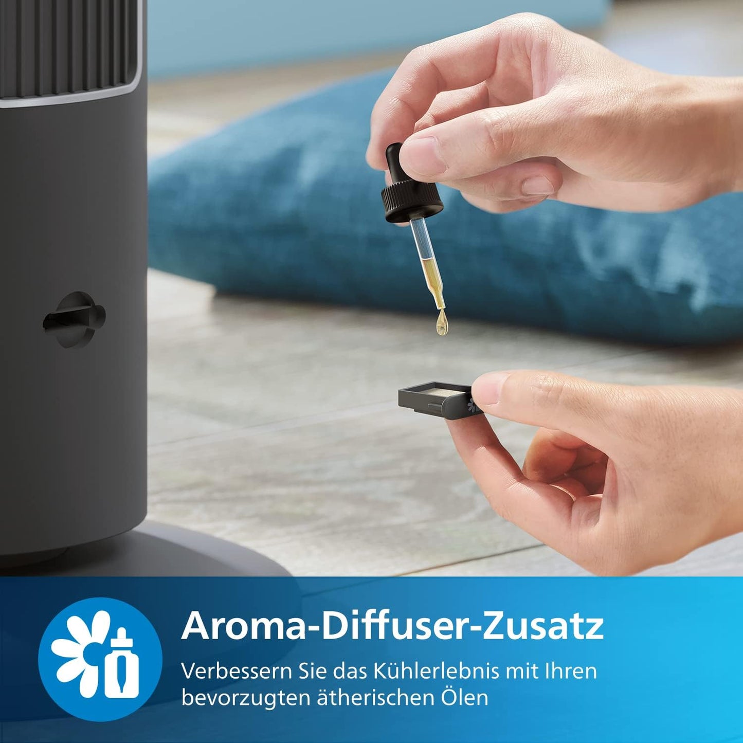Philips Oszillierender Turmventilator 5000 Serie, 105 cm, Fernbedienung, Timer, 3 Geschwindigkeiten, 3 Modi, 40W, leistungsstarker leiser Luftstrom, geeignet als Aroma-Diffuser, grau (CX5535/11)